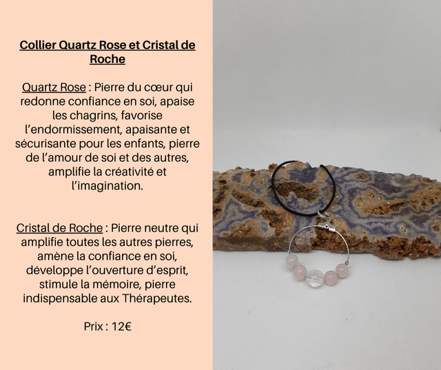 94- Collier Quartz Rose et Cristal de Roche