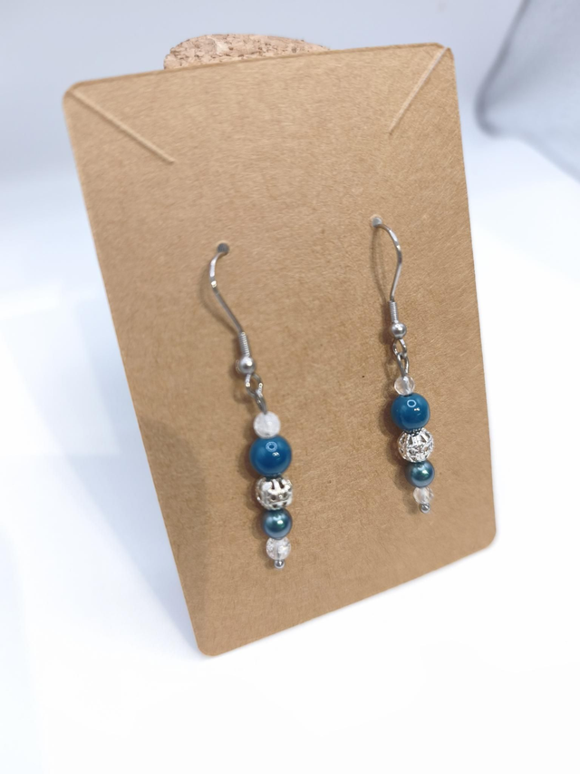 Boucles d'oreilles bleu canard et acier