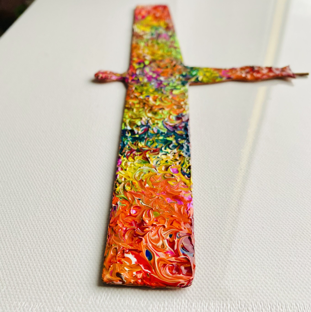 Colourful acrylics on copper Angel of the North inspired