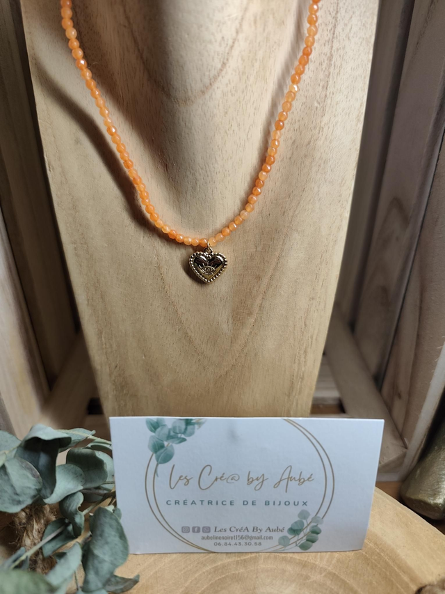 COLLIER PERLES ORANGE/ COEUR GOLD 0000332