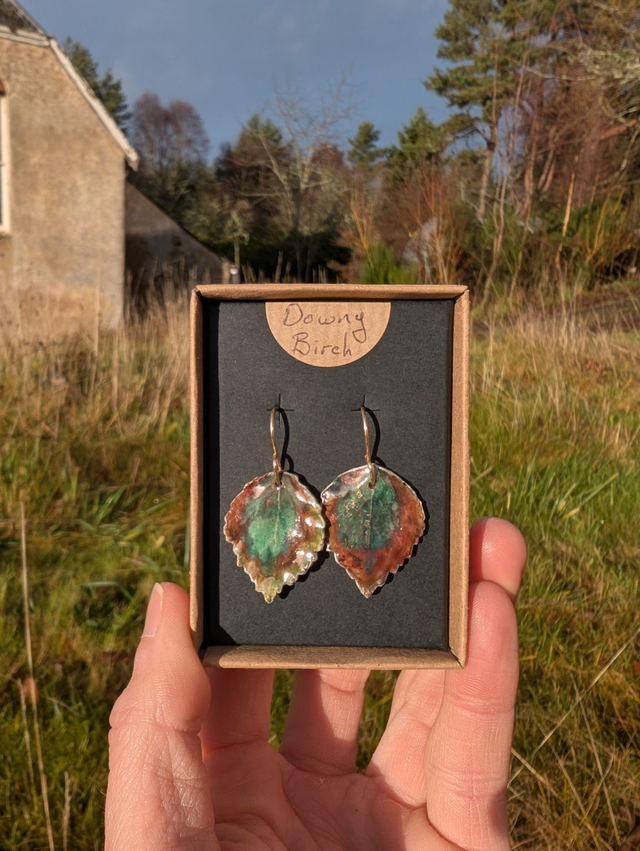 Downy birch raku earrings