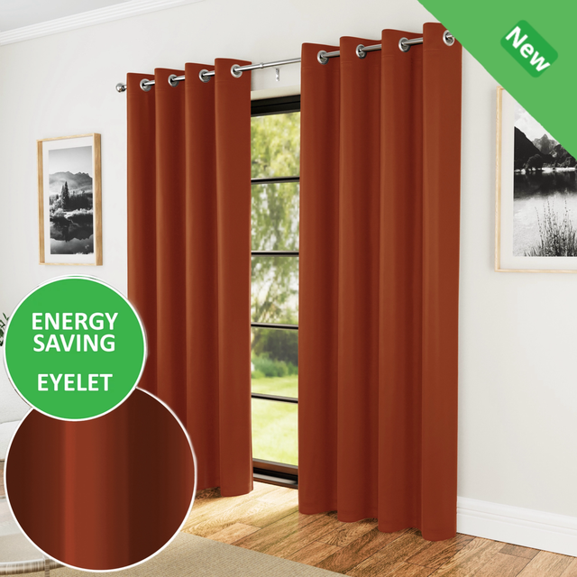 Enhanced Living Nightfall Supersoft Orange Thermal Room Darkening Readymade Eyelet Curtains