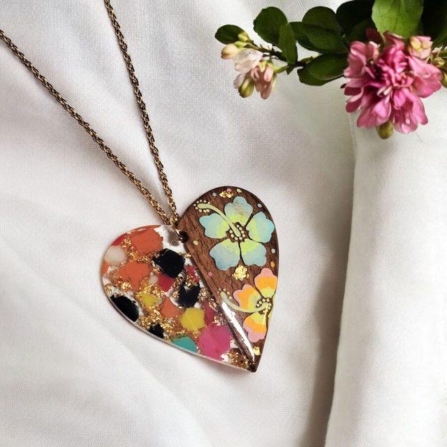 Collier dessiné Flora acier inoxydable multicolore bi matière