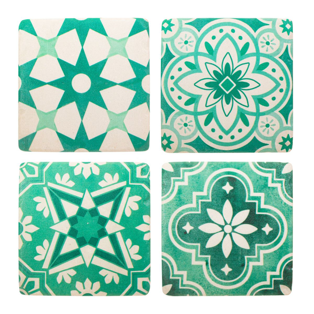 Green Tile Coasters - Set Of 4