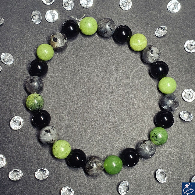 Bracelet en élastique en jade, labradorite noire, onyx