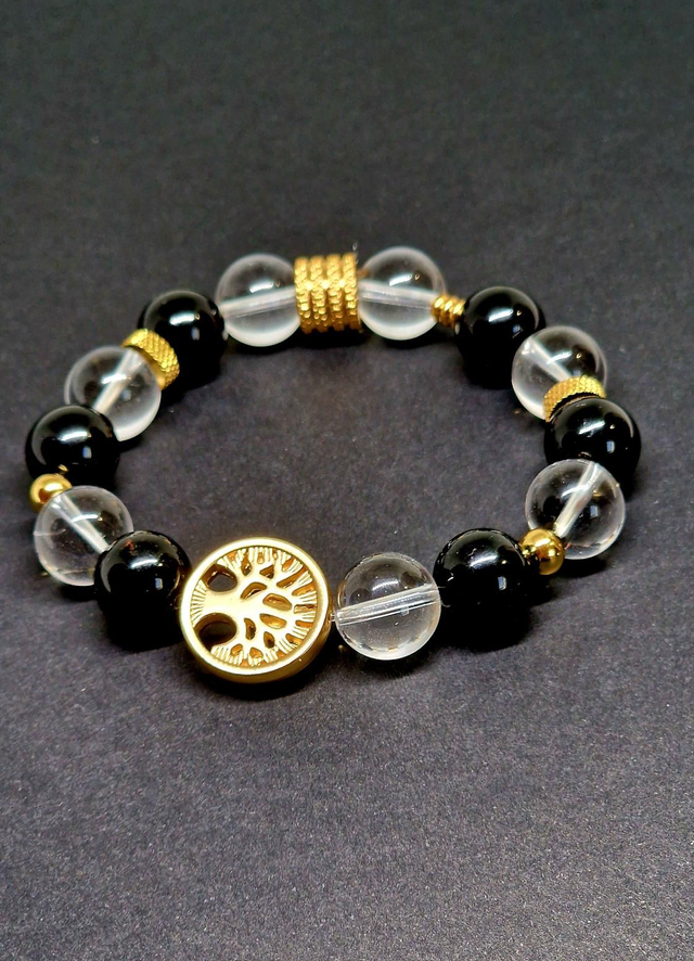 Bracelet Tourmaline noire et Cristal de roche XL en 1,2 cm