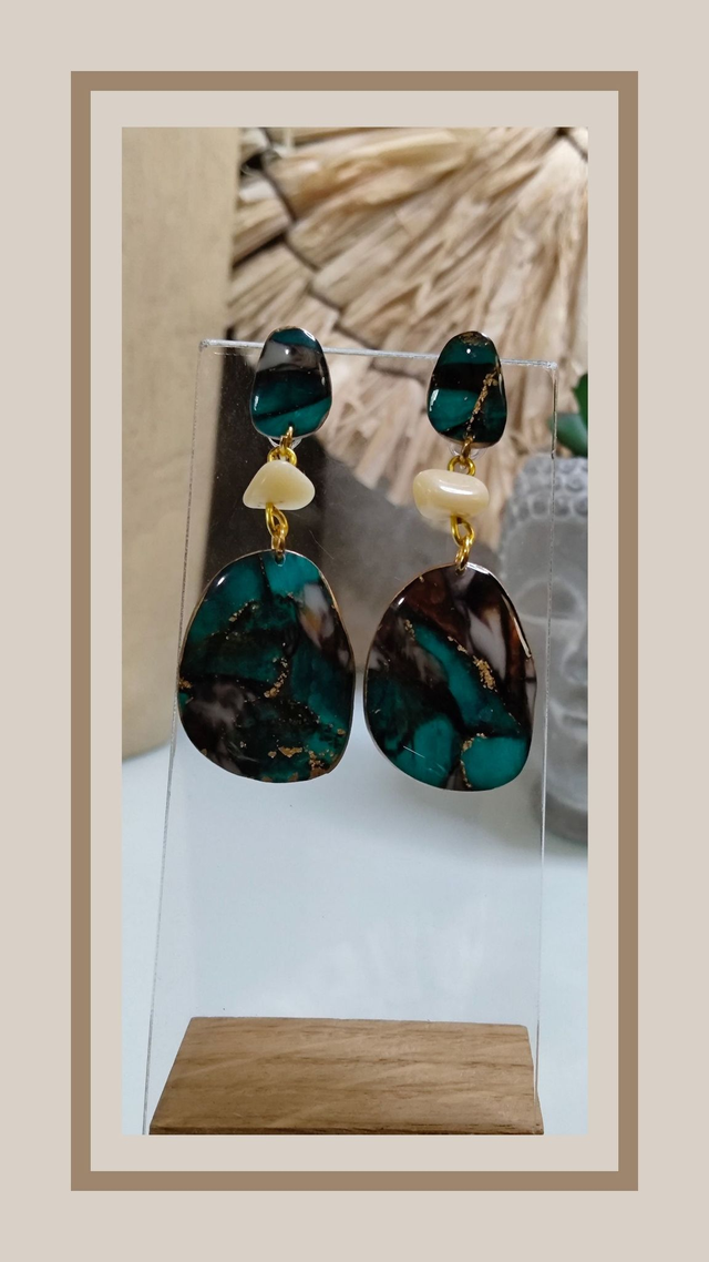 Boucles d&#039;oreilles faux turquoise cuivré avec perles 