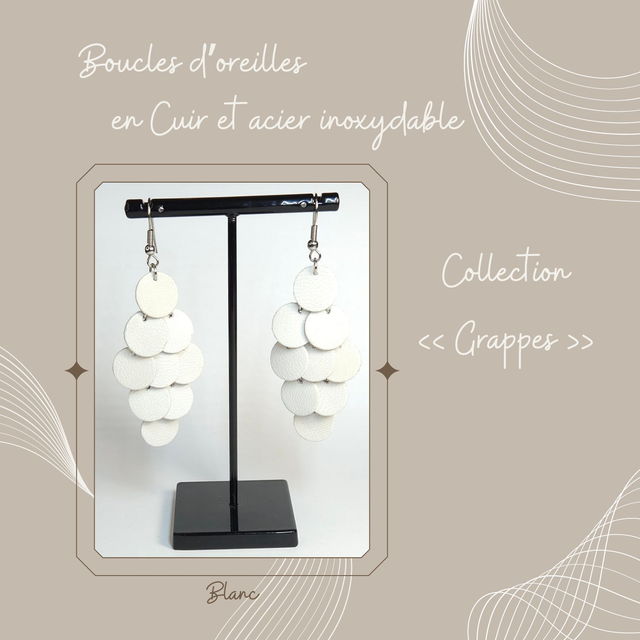 Boucles d&#039;oreilles Grappe en cuir - Blanc