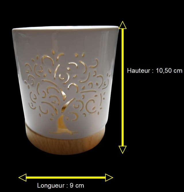 Brûle-parfum arbre de vie en céramique blanche et bois