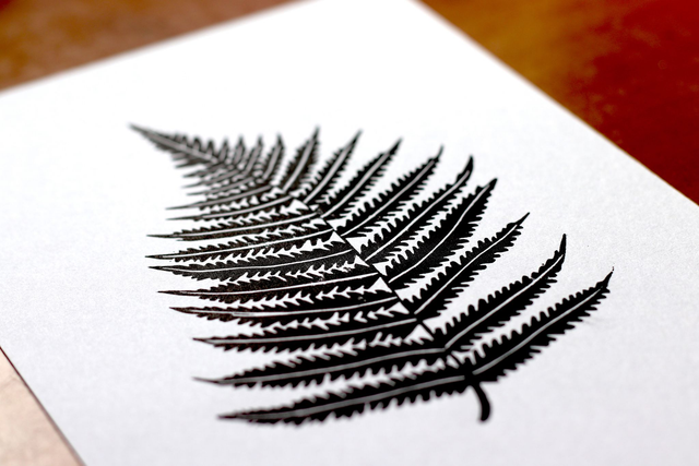 Linogravure A5 Fougère (noir ou or)
