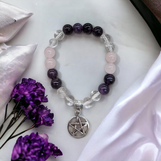 Anti stress/amour de soi /Bracelet sur mesure en quartz rose, Améthyste, et cristal de roche 