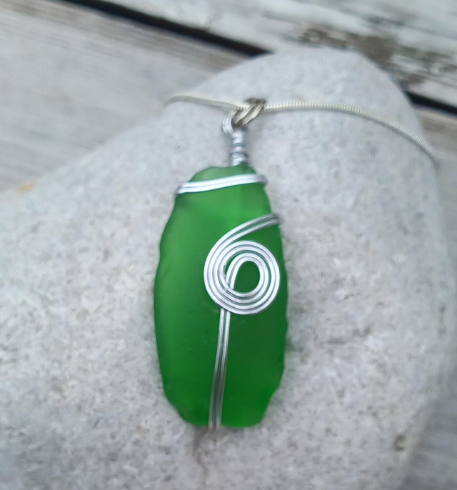 Green sea glass pendant 