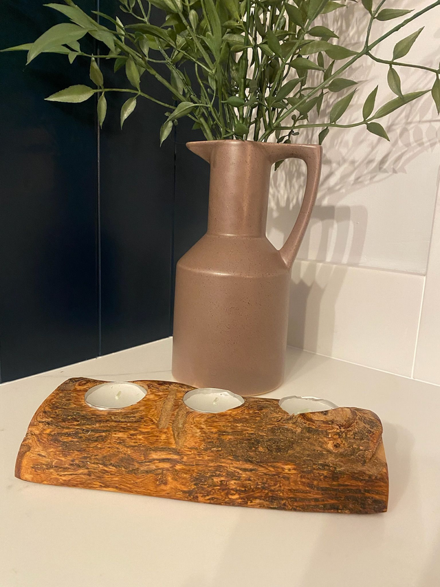 Olive Wood Rustic Candle Holder