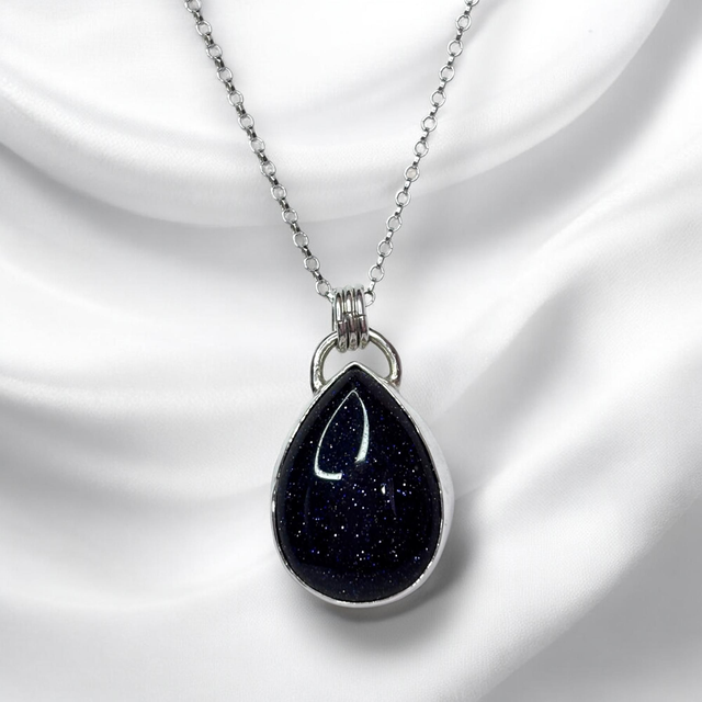 Silver and Blue Sandstone Teardrop Pendant