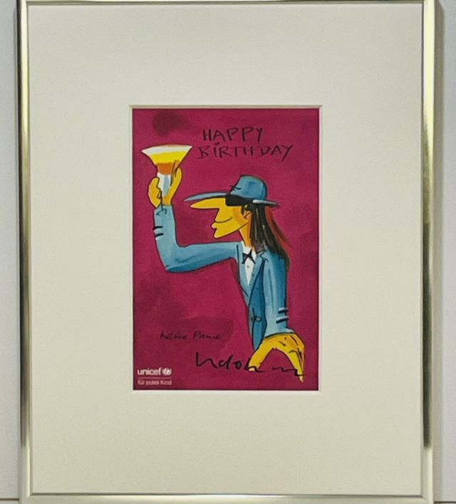 Happy Birthday lila - Udo Lindenberg/Unicef gerahmt 