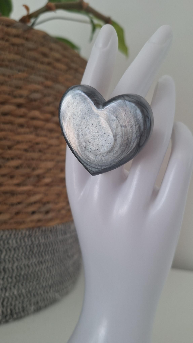 Bague coeur gris métallisé