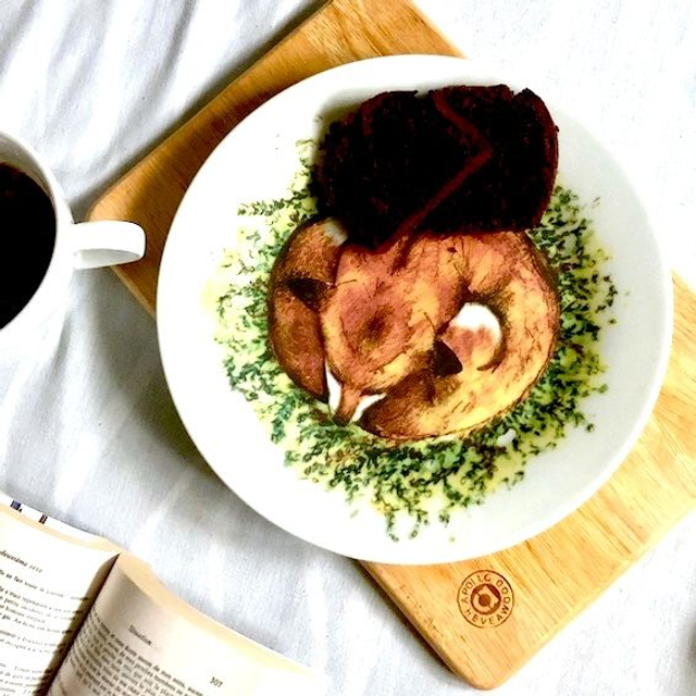 Sleeping forest animal upcycled dinner plate