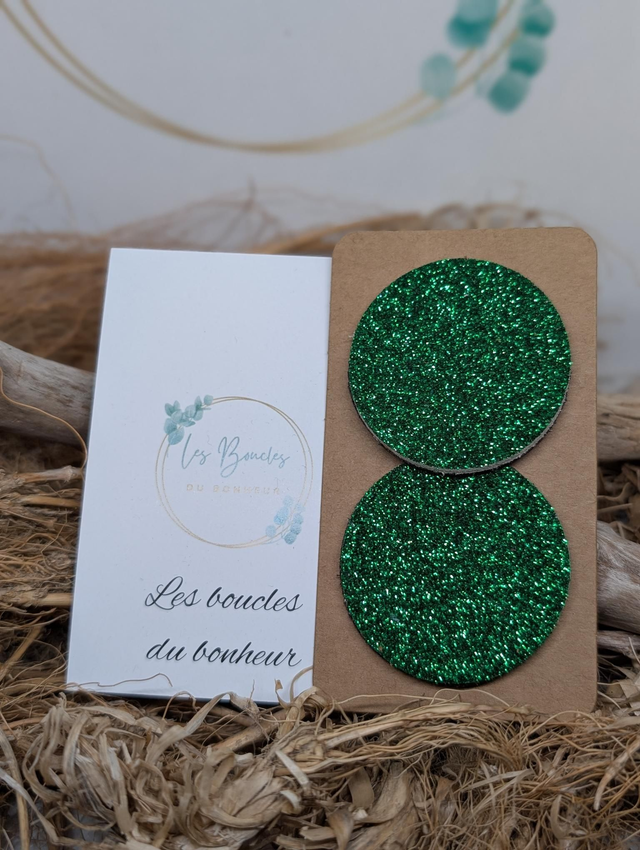 Boucles d&#039;oreilles Moon vert paillettes mo124