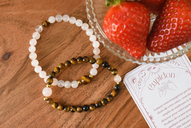 Duo Cupidon - Quartz rose &amp; Œil de tigre