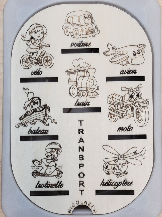 Insert sensoriel bois compatible trofast &quot;les transports&quot;