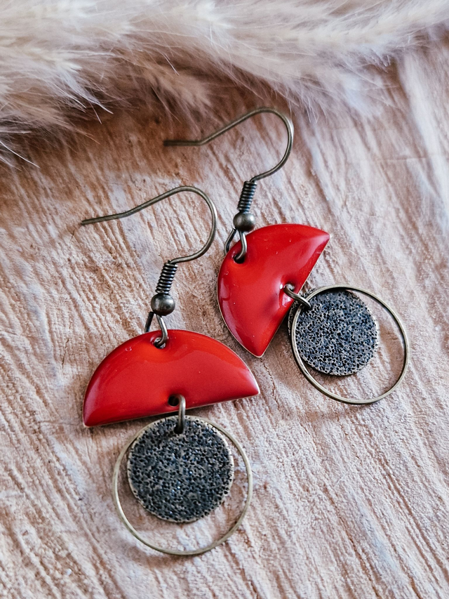 Boucles d'oreilles "Kelly" - Modèle bronze et rouge