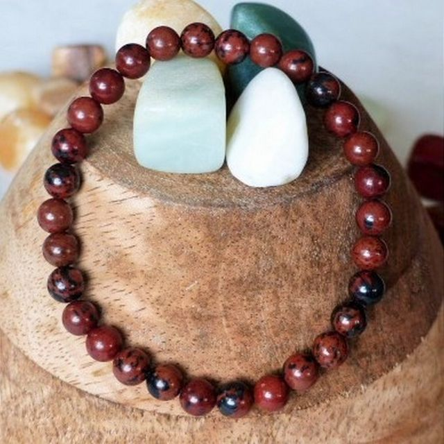 Obsidienne Acajou / Bracelet Boules de 8 mm / Rondes et Polies en Pierres Naturelles
