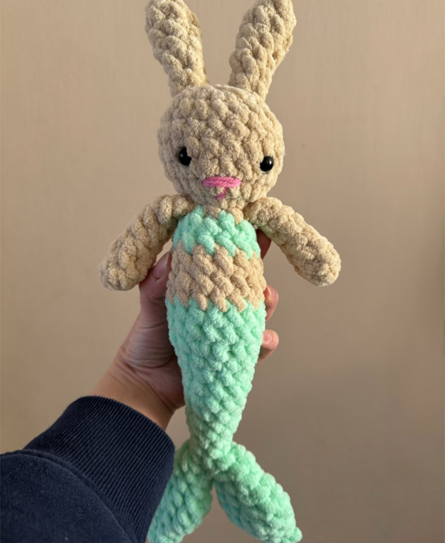 Handmade &amp; Crocheted Mermaid Bunny - Green
