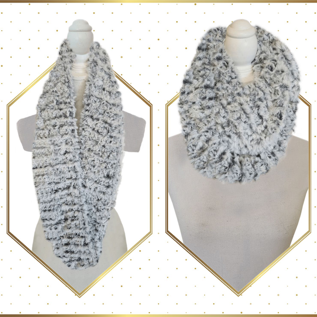 Echarpe circulaire Blanc-Noir Chiné