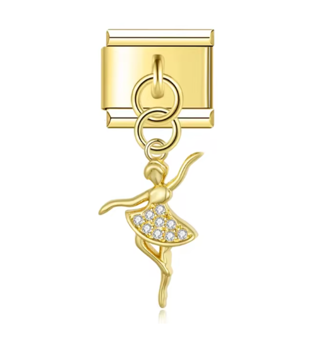 Charm Bailarina con Brillos Dorado