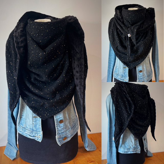 Maxi Chèche Happy confettis noire doublée en polaire minky noire