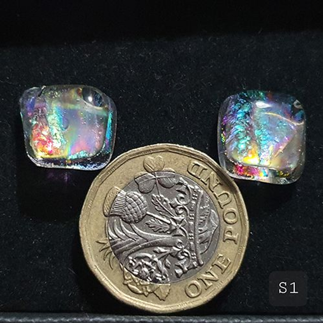 S1 Rainbow coloured square stud earrings