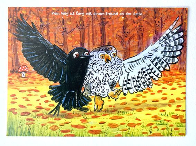 Böhm & Böhm - Postkarte "Freunde" / Postcard "Friends" (aus: "Das kleine Wildschwein und der traumhafte Flug")