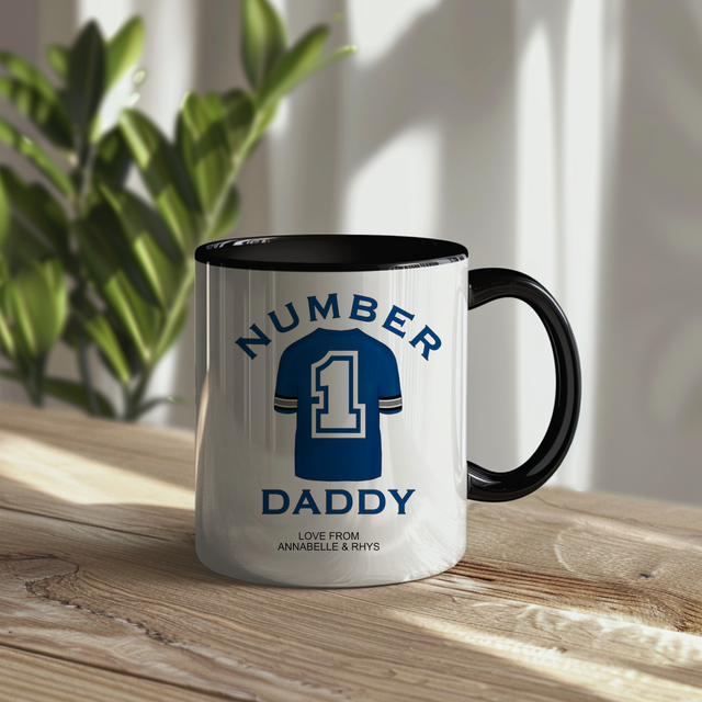 Persoanlised Number 1 Blue Football Shirt mug