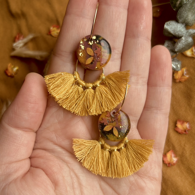 Autumnal Macrame Fringe Stud Earrings