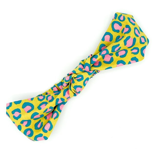 Knotted Elasticated Headband - Yellow Leopard