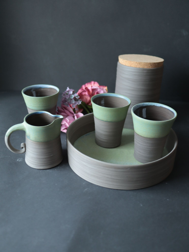 Serving Tray, Serving board, ceramic, forest colors blue green brown