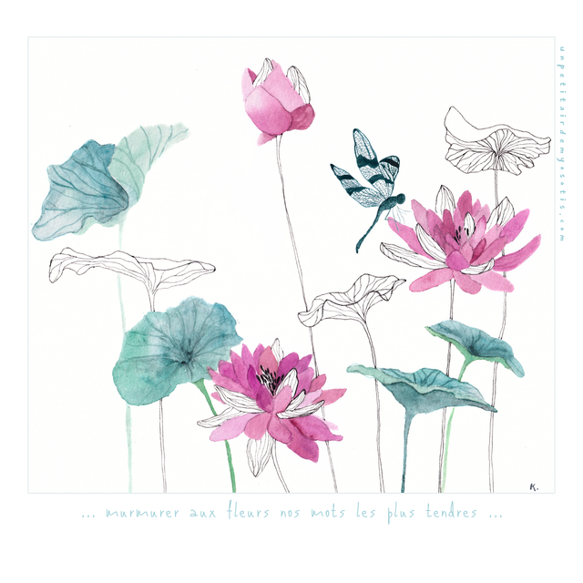Carte-poème Nénuphars et libellule