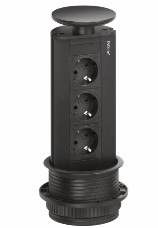 Evoline® Port 1, mit Schukosteckdose, Deckel und Profil schwarz matt