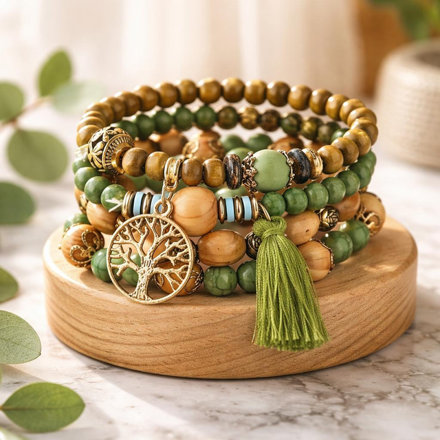 "Wild grass" - Bracelet en bois bohème 