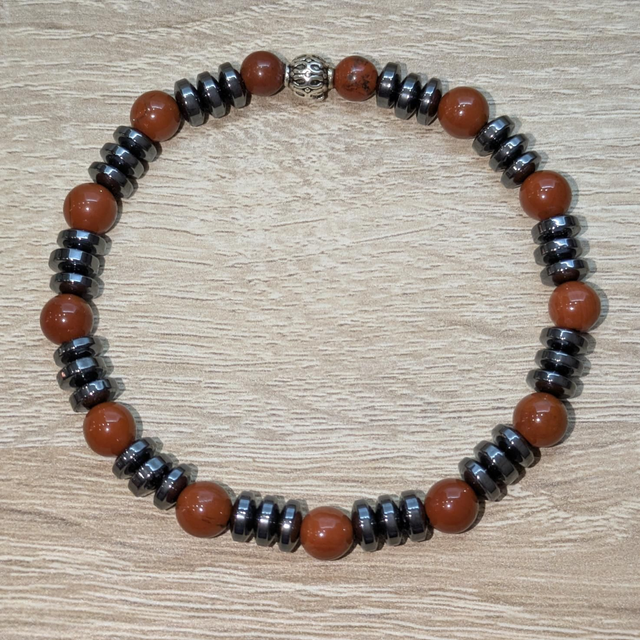 Bracelet "Hématite & Jaspe rouge" 6mm BR-072