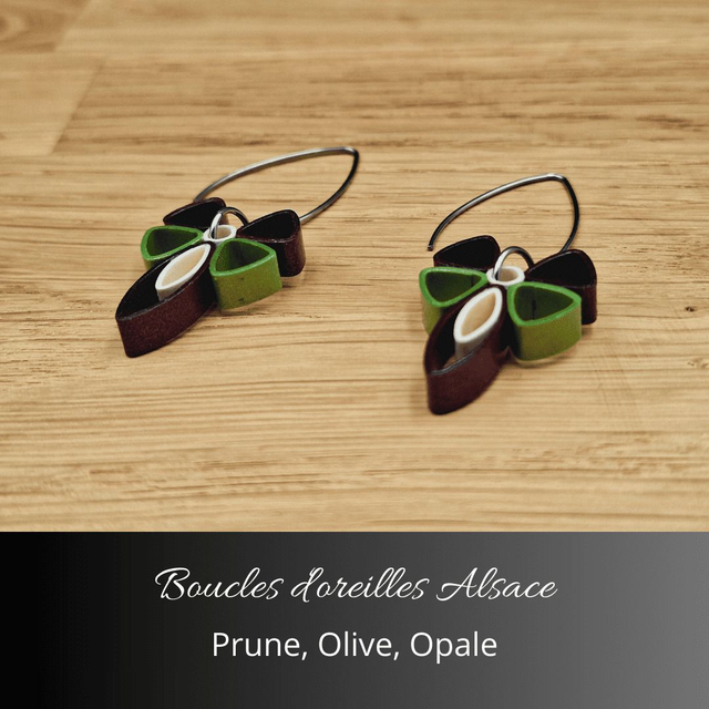 Boucles d&#039;oreilles Alsace - Prune, olive, opale
