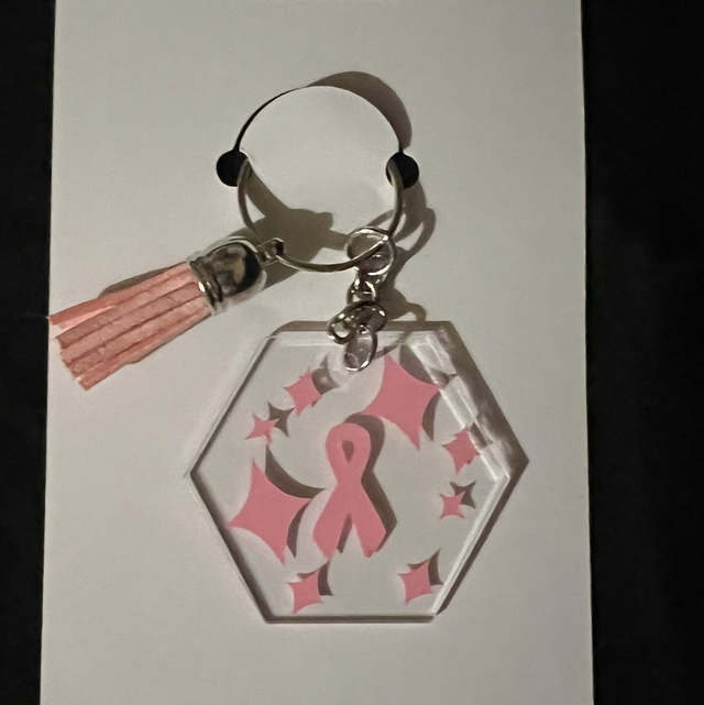 Sparkly Pink Ribbon Keyring