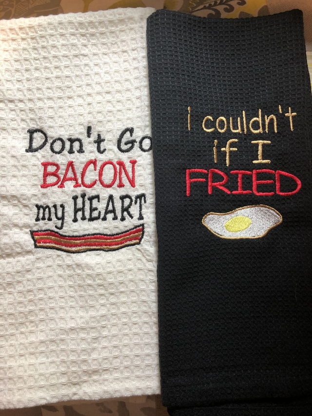 Novelty Tea Towel Set - Don't go Bacon My Heart / I Couldn't if I Fried