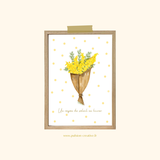 Affiche aquarelle A4 - Bouquet de mimosa 
