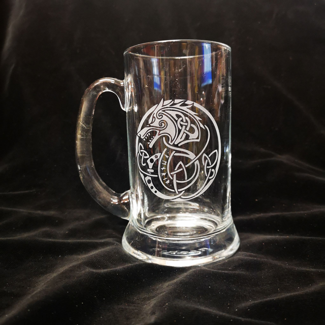 Viking Wolf Engraved Glass Tankard