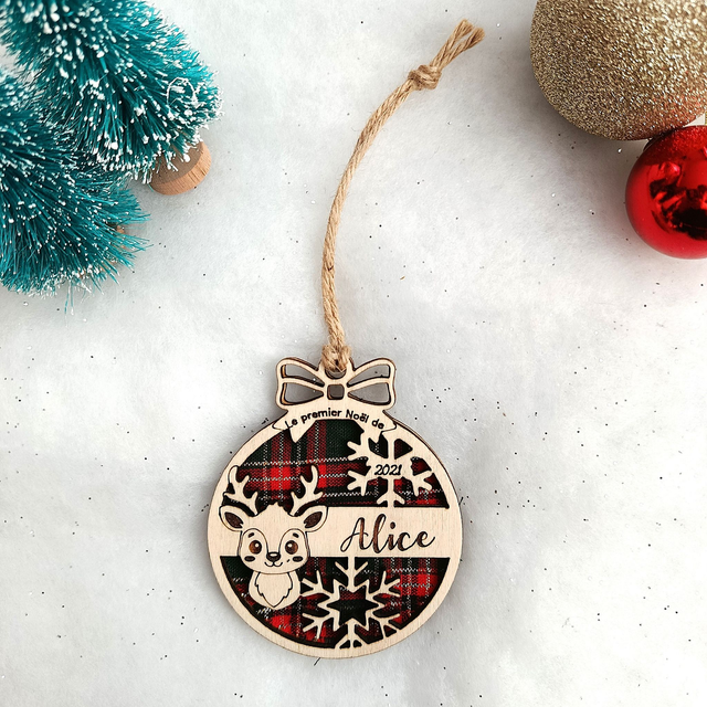 Boule de Noël personnalisée "Premier Noël" - Petit renne