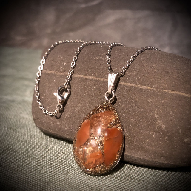 Crystal Energy Teardrop Pendant with Carnelian crystals (medium)
