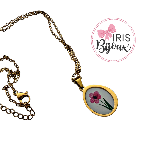 Collana girocollo con fiore fucsia 