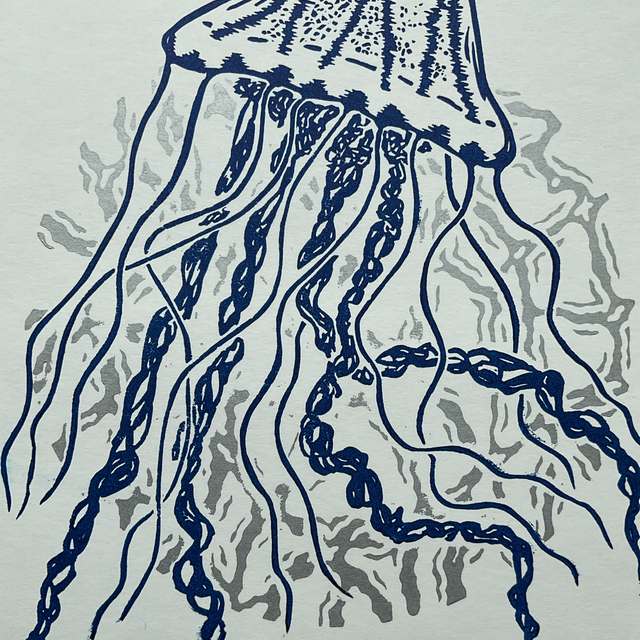 Compass Jellyfish 2 block Lino print