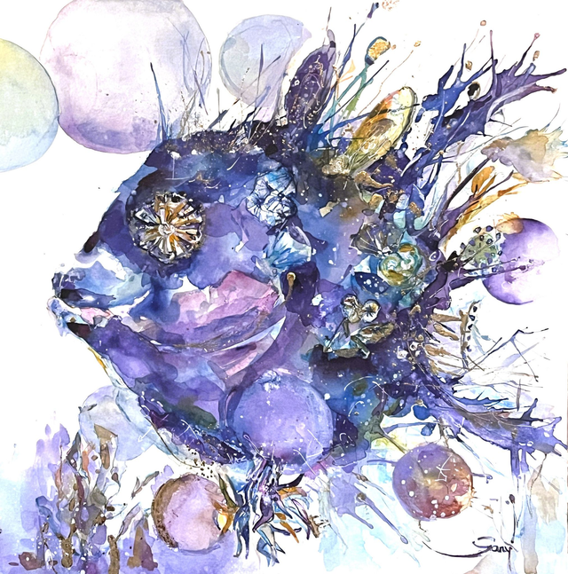 Visage marin violet &amp; doré I